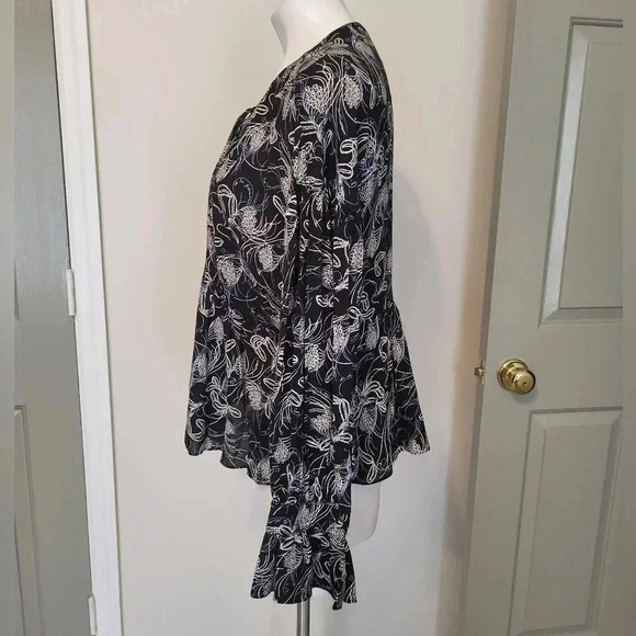 Cinq a Sept Botanical Floral Print Semi Sheer Balloon Sleeve Blouse(L) - Picture 3 of 12